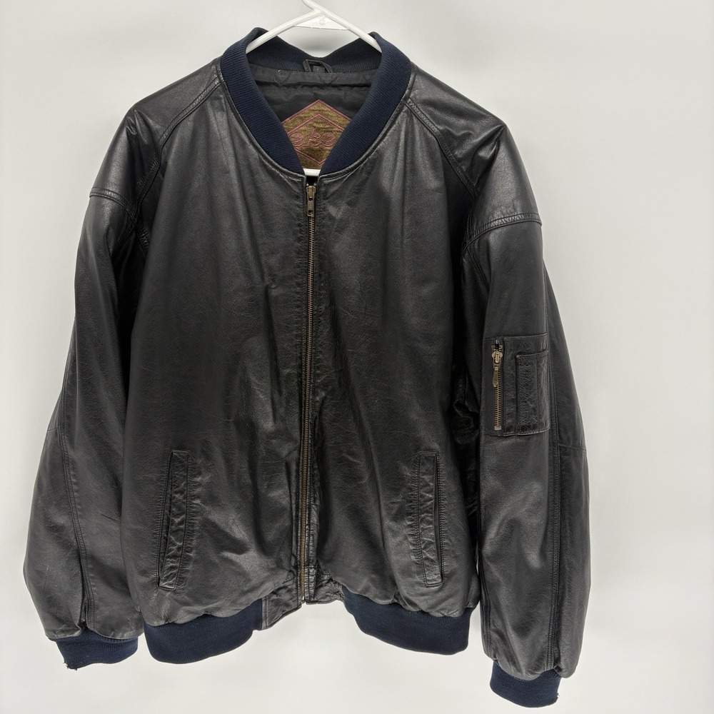 Vintage 80s Weekends MA1 Leather‎ Bomber Jacket Black Military Moto Biker Men L